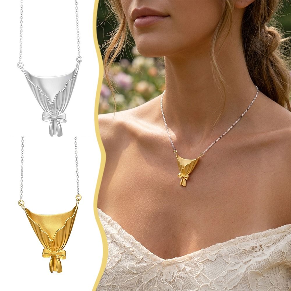 Vintage Silver Flower Bouquet Necklace Mini Bowknot Flower Insert Necklace Wearable Flower Necklace Gift