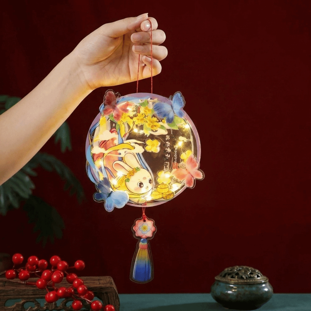 Floral Lantern Handmade Mid-Autumn Festival Lantern Rabbit Glowing Lotus Lantern Luminous Easy-to-Make Handheld Light Chinese