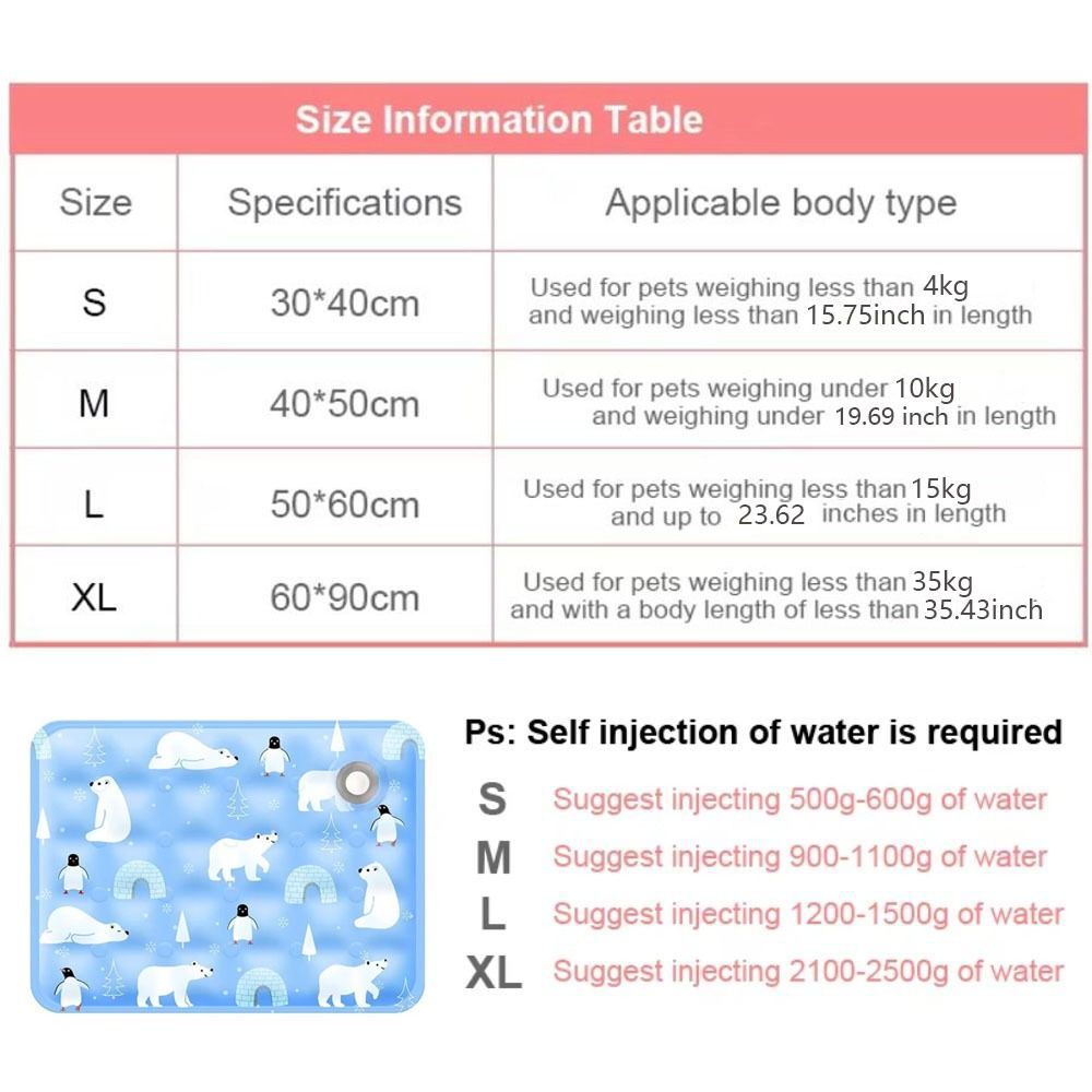 Portable Cartoon Pet Cooling Mat Anti Bite Non-Slip Cat Sleeping Pad Moisture-proof Self Added Water Pet Ice Cushion Summer