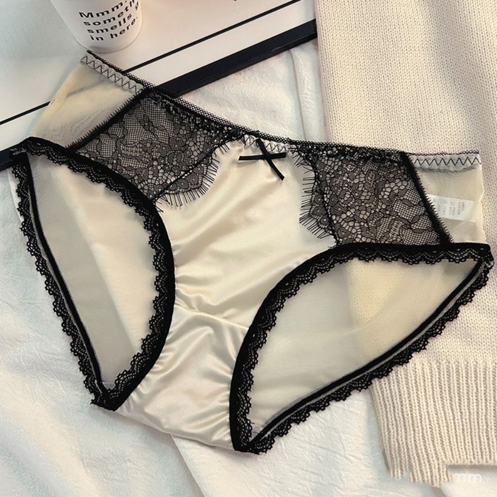 Cute Middle Waist Bow Lace Panties Cotton Crotch Female Lingerie Panties Seamless Briefs Lace Briefs Lady