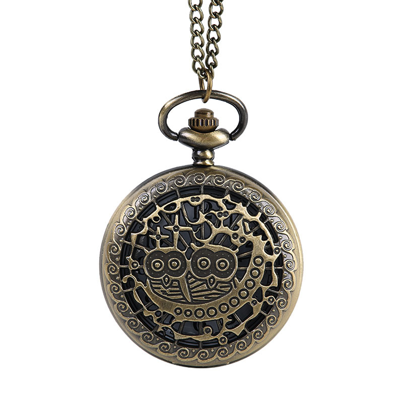 【Popular】9050 Queen Moon Retro Pocket Watch Valentine Cute Owl Mini Pocket Watch with Necklace