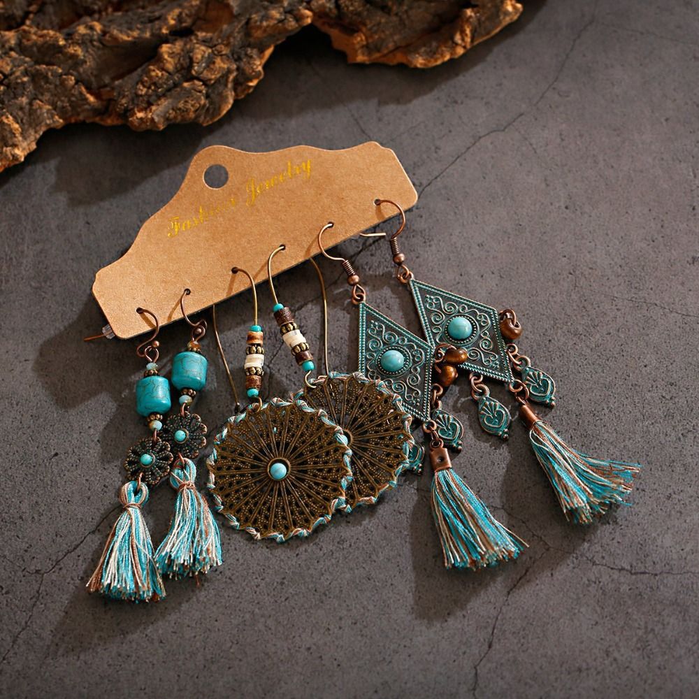3 Pair/ Set Creative Bohemia Long Tassel Earrings Ear Hook Ethnic Style Dangle Earring Wedding Earrings Fashion Jewelry Bohemia Drop Earring Decoration