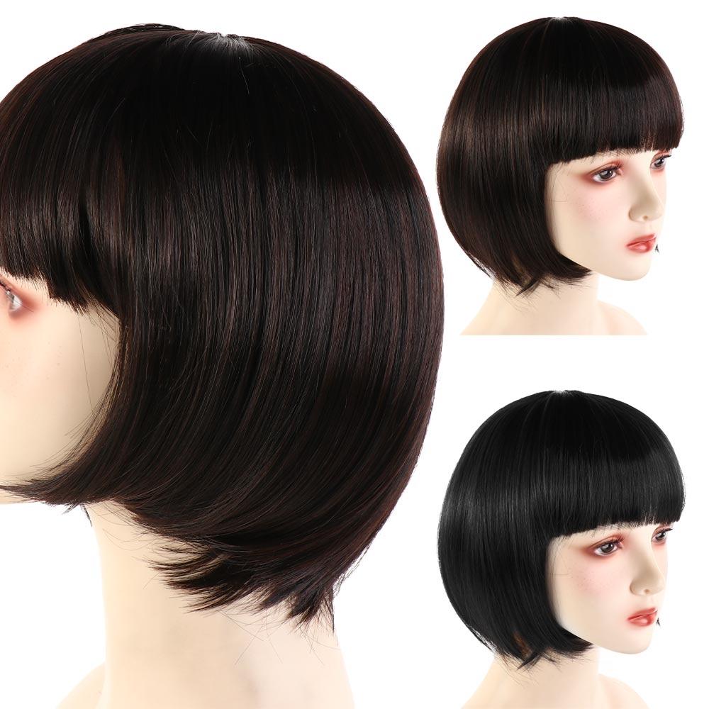 Realistic High quality Soft Hair Extension Photography Props Girls Seamless Invisible Fluffy Synthetic Short Wig Heat Resistant Fiber Baby Hair Wig Children Straight Bob Wig