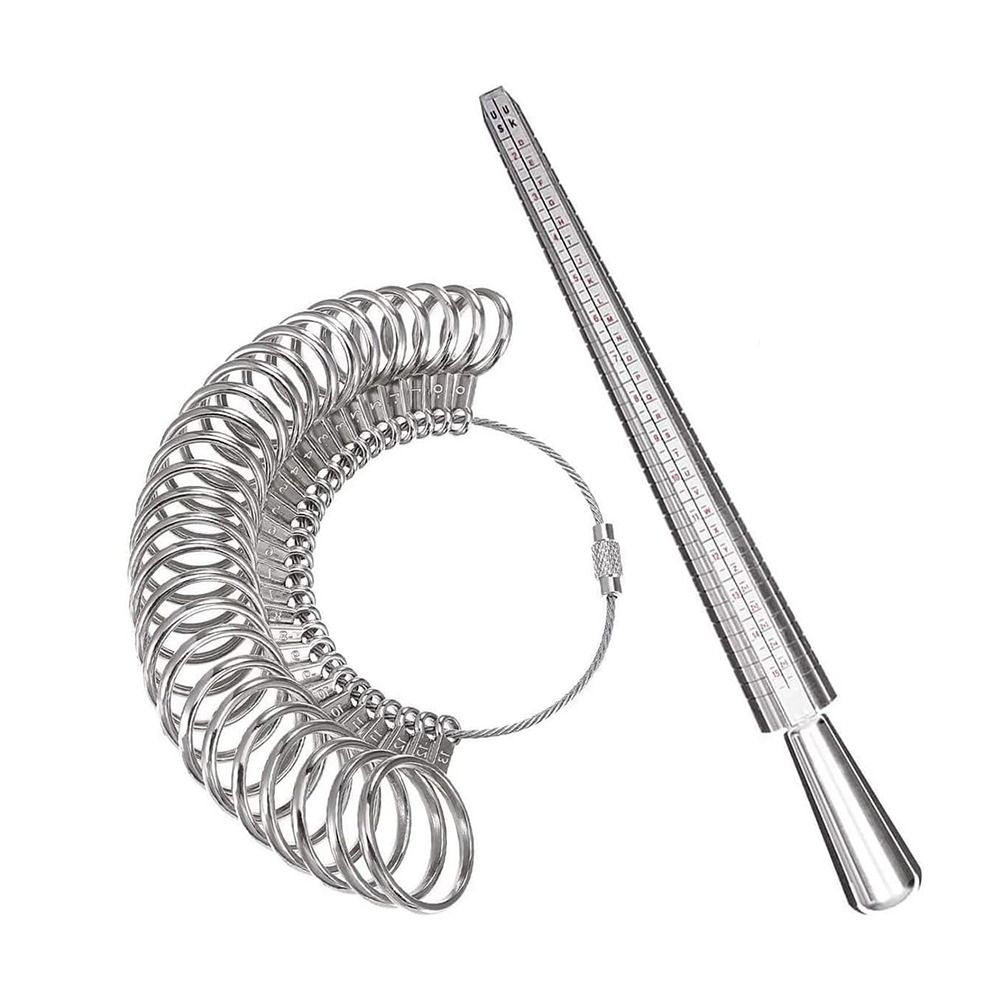 Durable Ring Sizer Measuring Tool Set Ring Stick Metal Gauge Jewelry Sizers Kit Aluminum Ring Mandrel Smooth Edges Ring Gauges with Finger Sizer for Women Men Rings