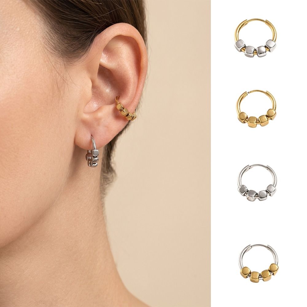 Retro Stainless Steel Geometric Cube Earrings Fashion Personality Minimalist Earrings Simple Ear Cuff Gift
