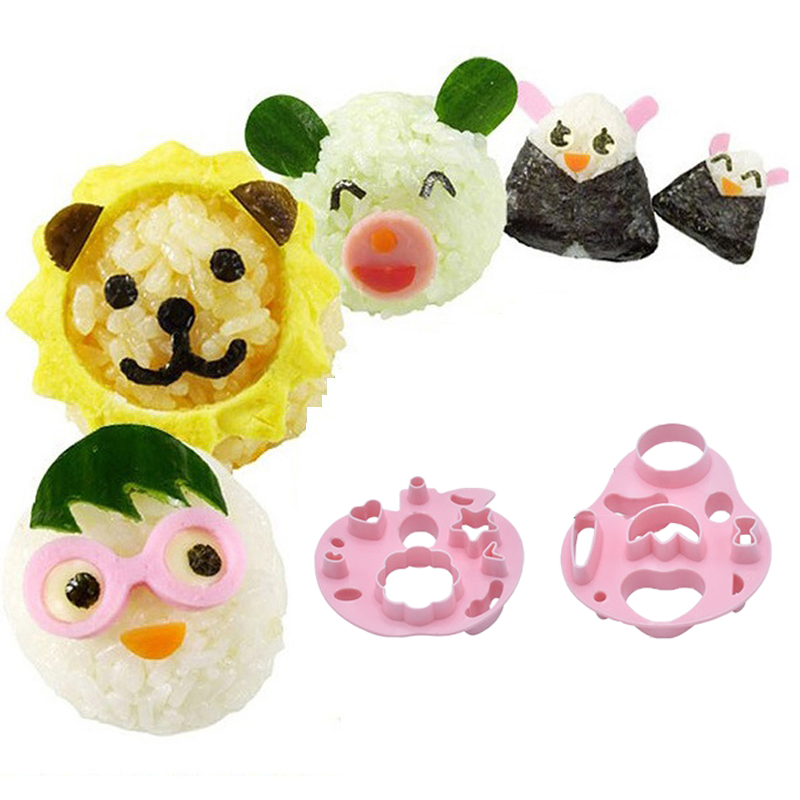 2Pcs Bento Accessories Various Emotion Expression Rice Mold Onigiri Shaper And Dry Roasted Seaweed Cutter Set CF8