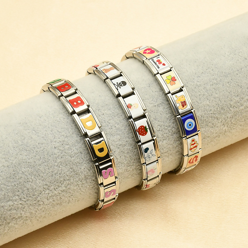 【Special offer】Stainless Steel Elastic Removable Module Bracelet for Men and Women Small Square Printed Pattern Stitching Titanium Steel Bracelet Jewelry