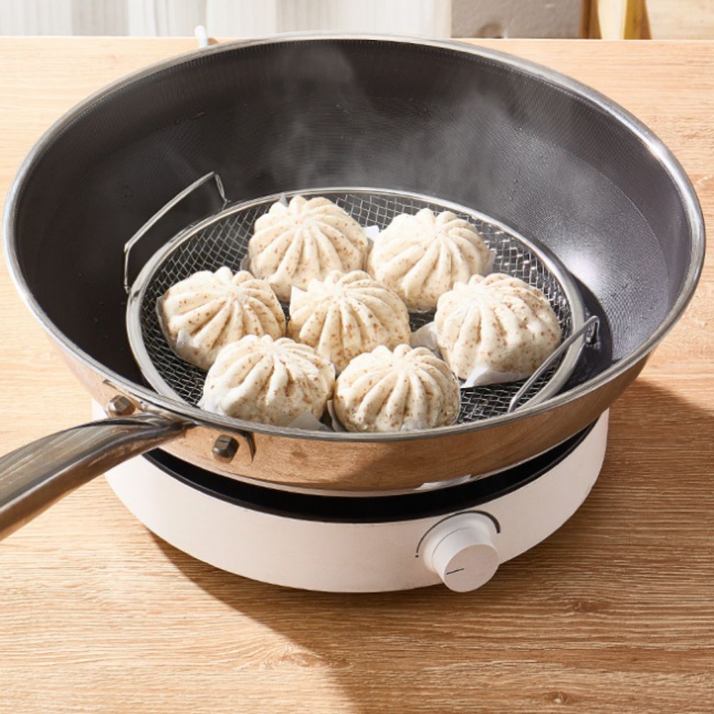 Steaming Rack Stainless Steel Oil Filter Tray Rust-proof Round Tempura Drip Pan Mesh with Handle Oil Strainer Tray French Fries