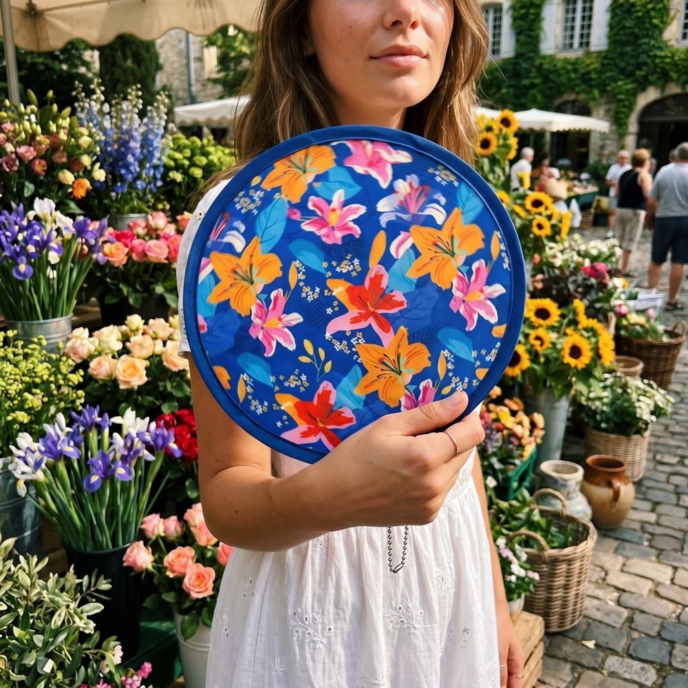 Mini Japanese Style Folding Fan Round Flower Pattern Handheld Fan With Pocket Collapsible Fan Photography Prop