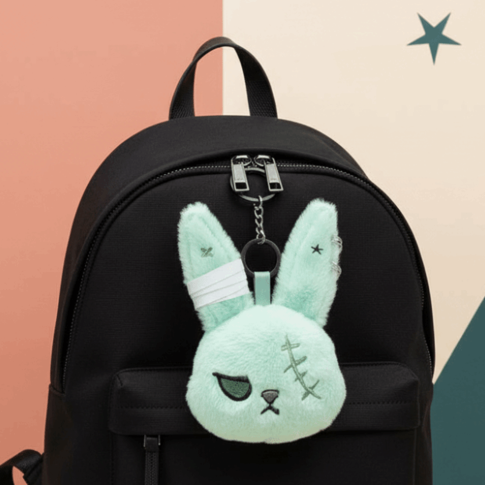 Quirky Doll Fluffy Gothic Rabbit Compact Handmade-look Halloween Plushie Washable Solid Color Stitched Bunny Cosplayers