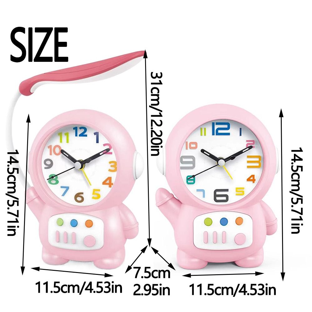 Clock Ornament Plastic Astronaut Desk Lamp Astronaut Shaped Cartoon Tabletop Clock Battery Powered Space Theme Decor Bedside Clocks Eye Protection