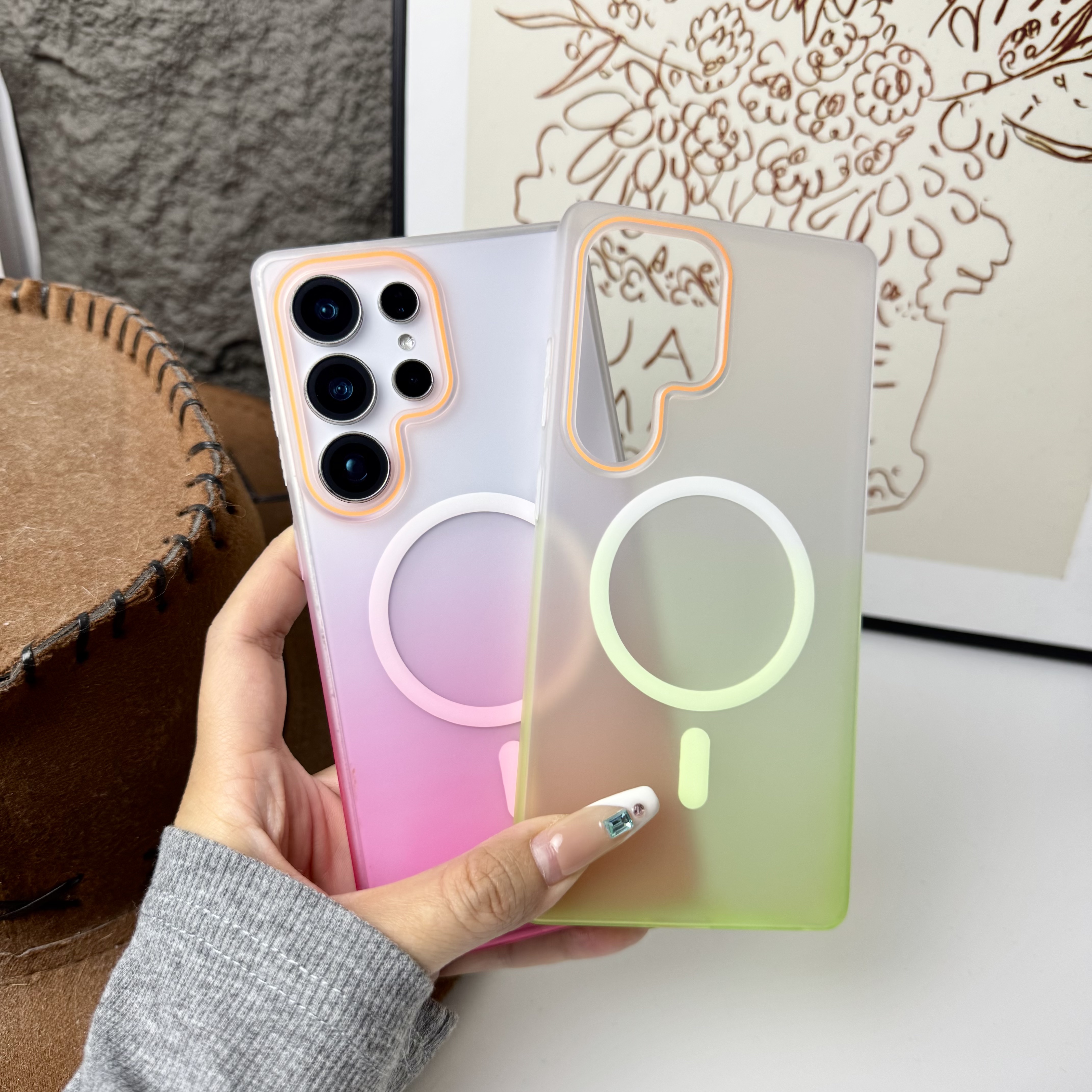 HODON For Samsung Galaxy S25 S24 S23 S22 Ultra S26 Plus Ultra Phone Case New Fashionable Magnetic Gradient Colors Semi-Transparent PC Anti-drop Cover