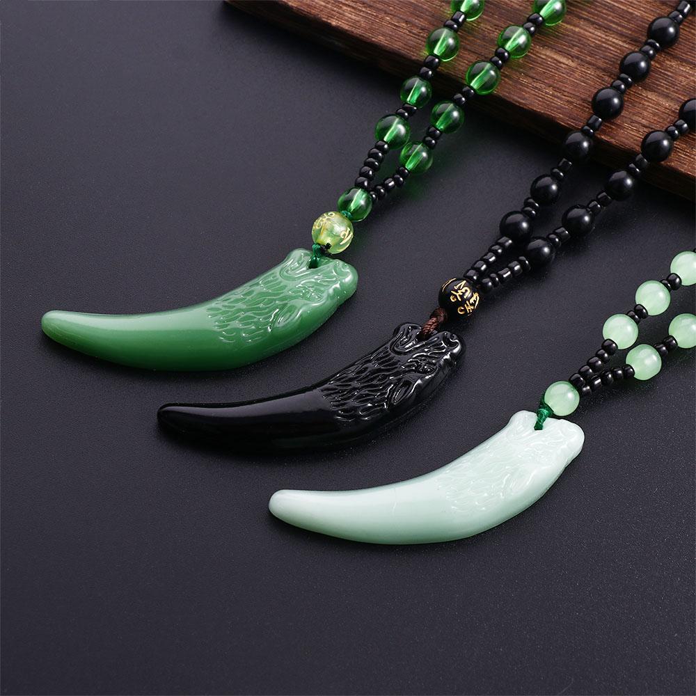 Versatile Elegant Trendy Couple Temperament Sweater Chain Small Bead Wolf Tooth Pendant Girl Necklace Men Necklace Chinese Style Necklace Fashion Jewelry
