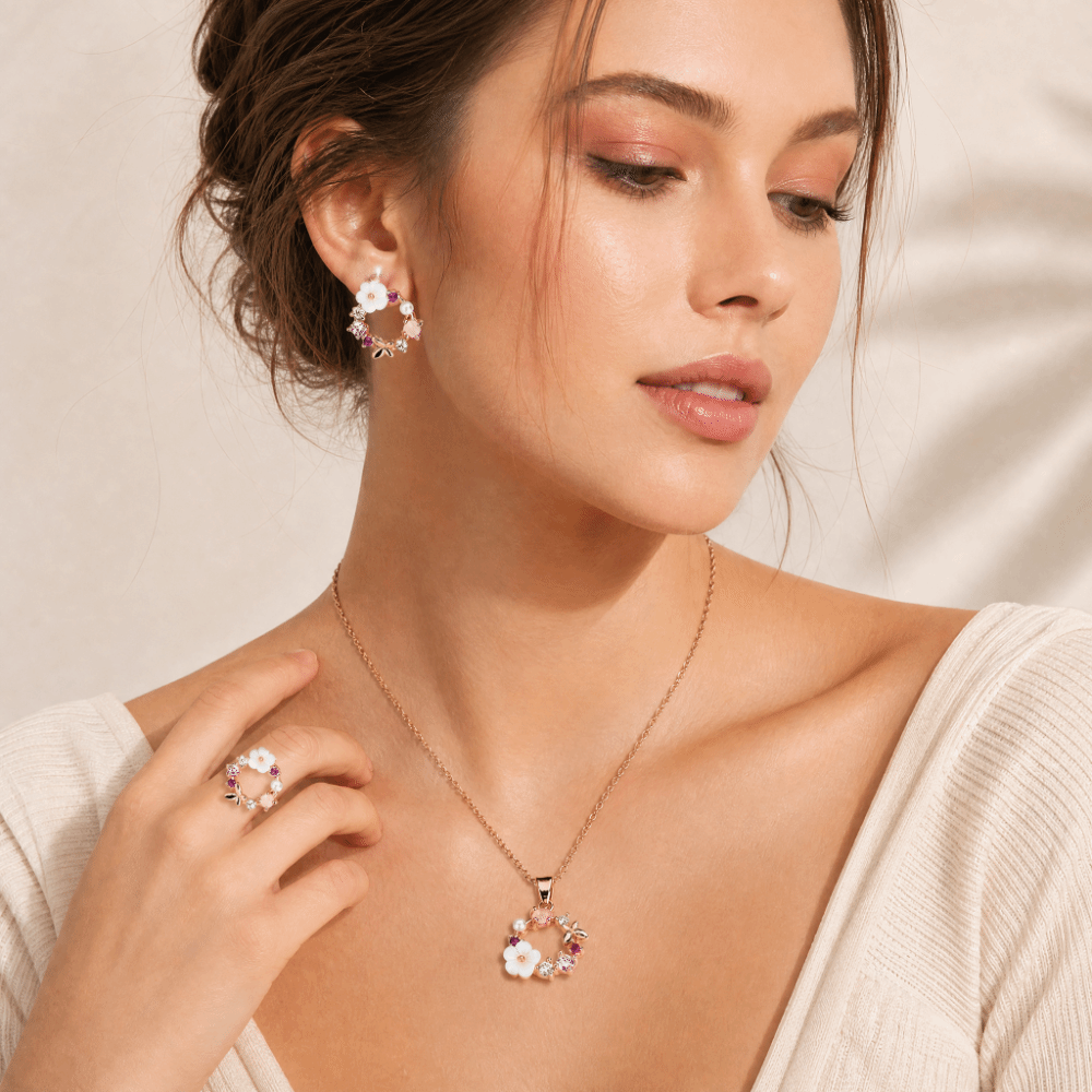 4 Pcs/Set Butterfly Elegant Rose Jewelry Set Exquisite Design Petal-Inspired Necklace Ring Earrings Set Simple Ornate Dainty Flower Fashion Accessories Graduation