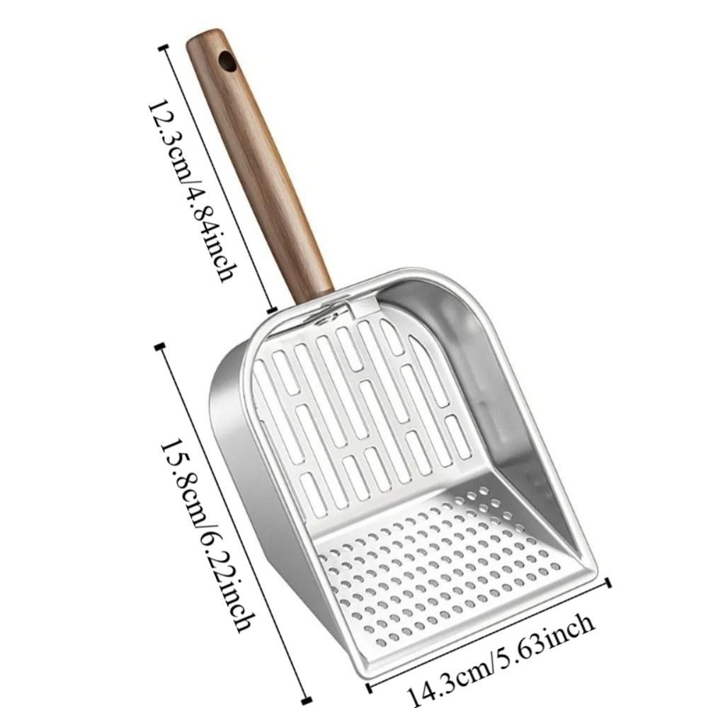 Widely Use Stainless Steel Cat Litter Scoop Long Handled Wooden Handle Litter Box Shovel Large Deep Shovel Kitten Poop Scooper Apartment Living