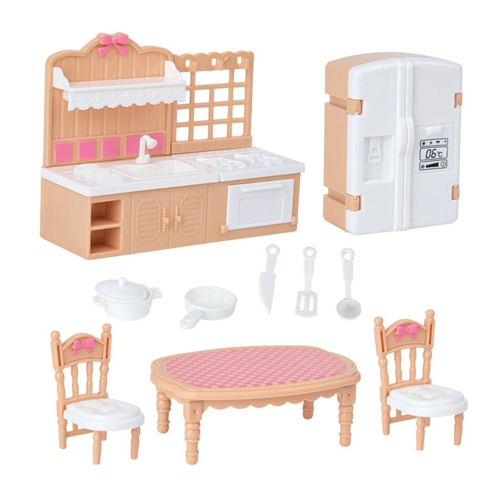 DIY Creative :12 Scale Dollhouse Furniture Set Mini Home Pretend Play Miniature Kitchen Bathroom Model Toy Simulation Doll Living Room Kids Toys