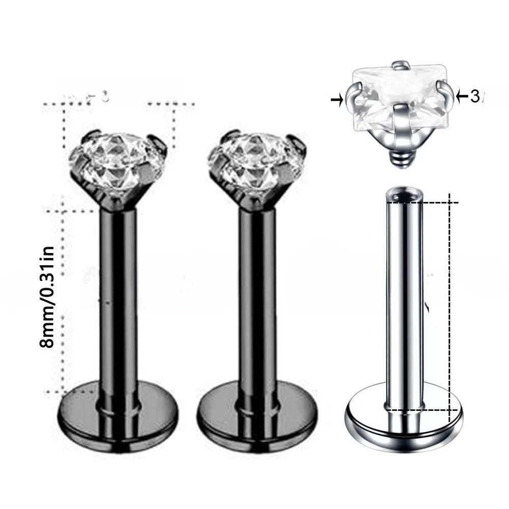 12Pcs Punk Style 12 Pcs Set Stainless Steel Ear Studs Internally Threaded Prevent Allergy Labret Piercing Set Non-fading Lightweight Lip Labret Lip Piercing
