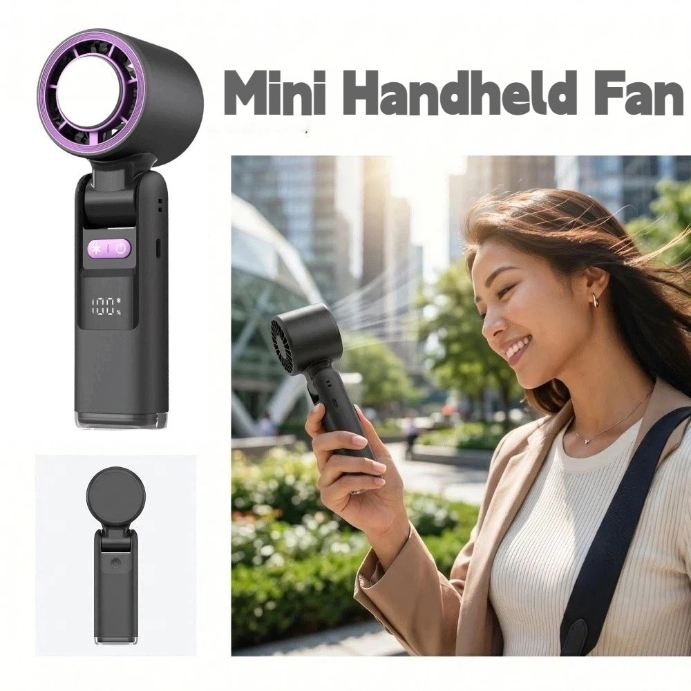 LED Display 199-Speed Mini Handheld Turbo Fan Fast Cooling Adjustable Outdoor Portable Fan Powerful Foldable Ice Sensation Hurricane Fan Air Cooler