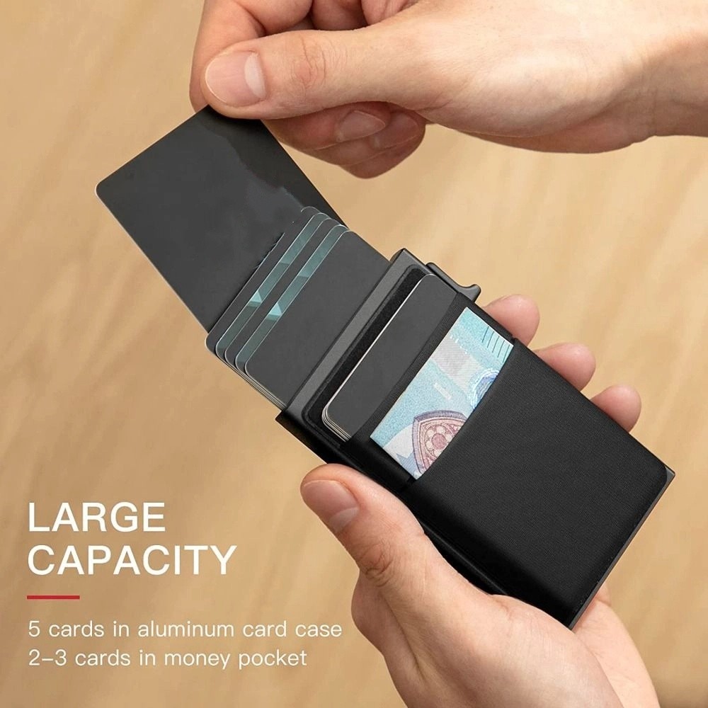 Stylish Design Automatic RFID Anti-Theft Card Holder Switch Side Design Screw Reinforcement Men's Card Box RFID Blocking Aluminum Alloy Material Metal Card Bag Daily Use