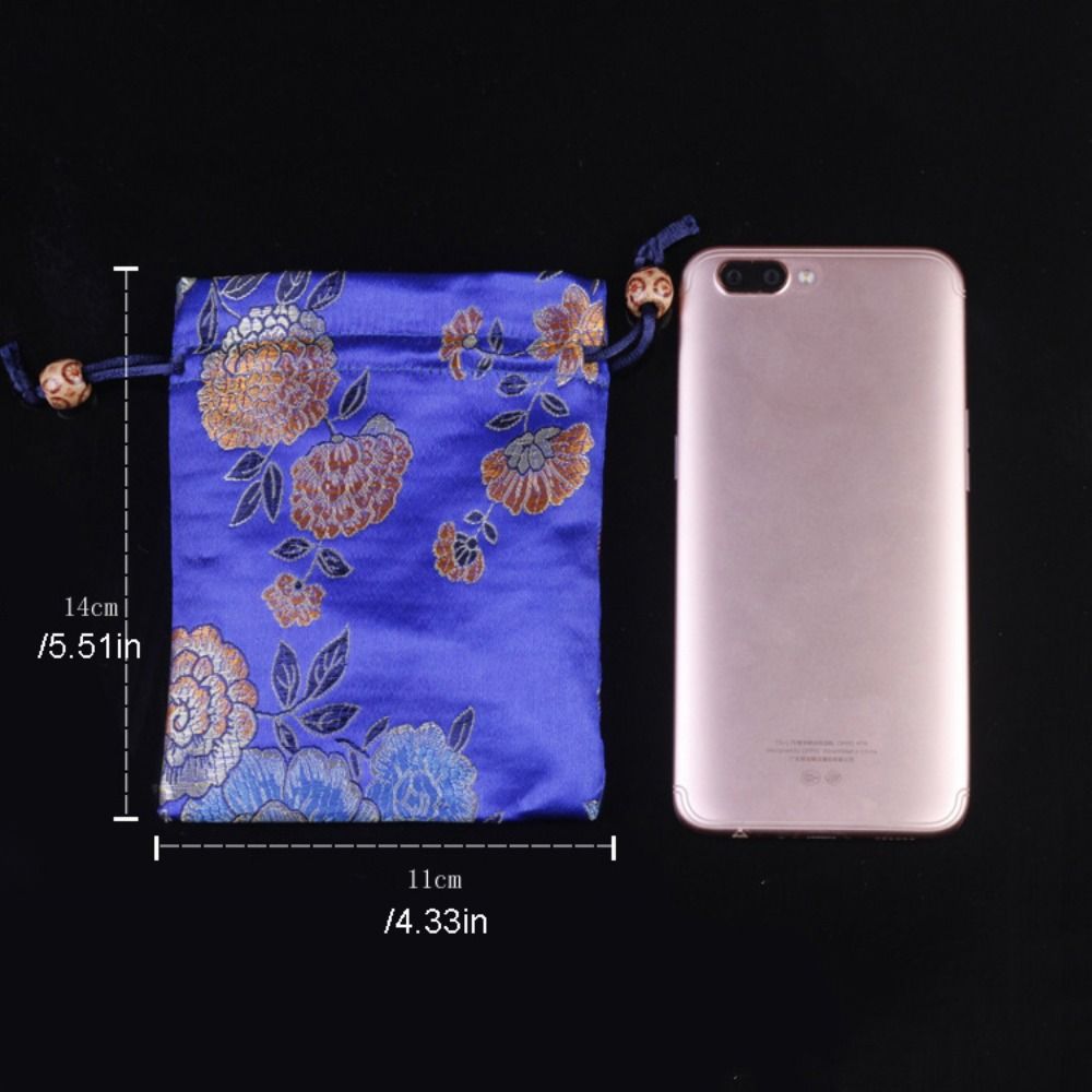 Portable Floral Embroidery Flower Drawstring Bag Chinese Style Coin Purse Jewelry Packing Bag Hanfu Wrist Bag Storage Bag Small Wallet Party