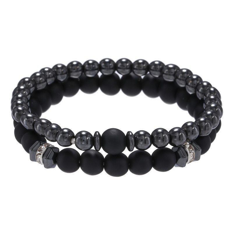 【I was hyped up】Jewelry 8mm Black Frosted Copper Beads Diamond Spacer Elastic suit Bracelet Accessories for Men