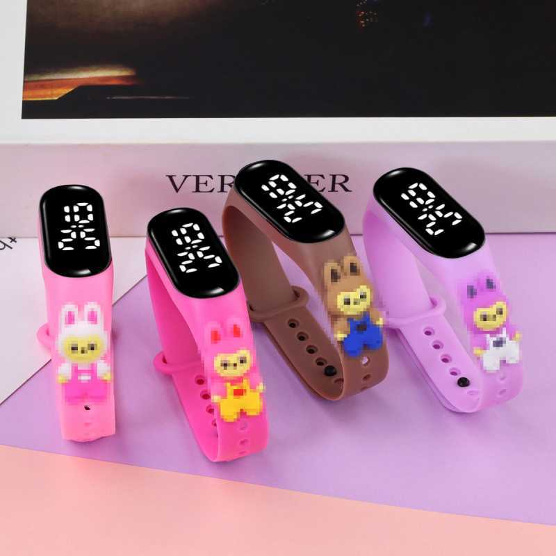 【New arrival】Hot-selling cartoon character plush森系 student creative night light touch control waterproof sports LED electronic watch