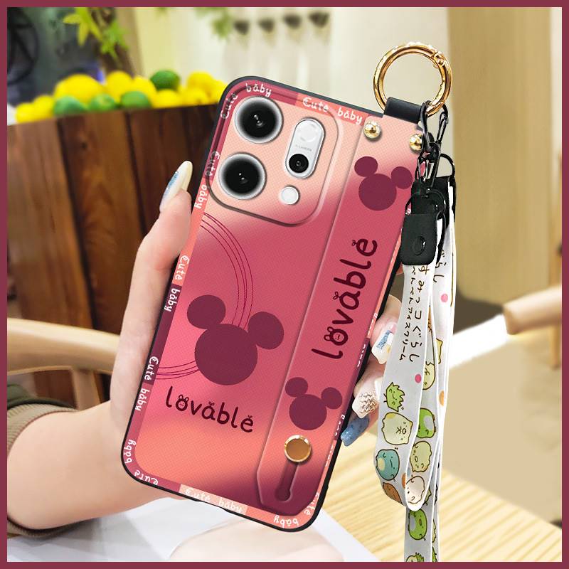 Wristband Soft case Phone Case For OPPO Reno14 Pro 5G Shockproof Lanyard Cartoon Cute Ring Durable Kickstand Silicone