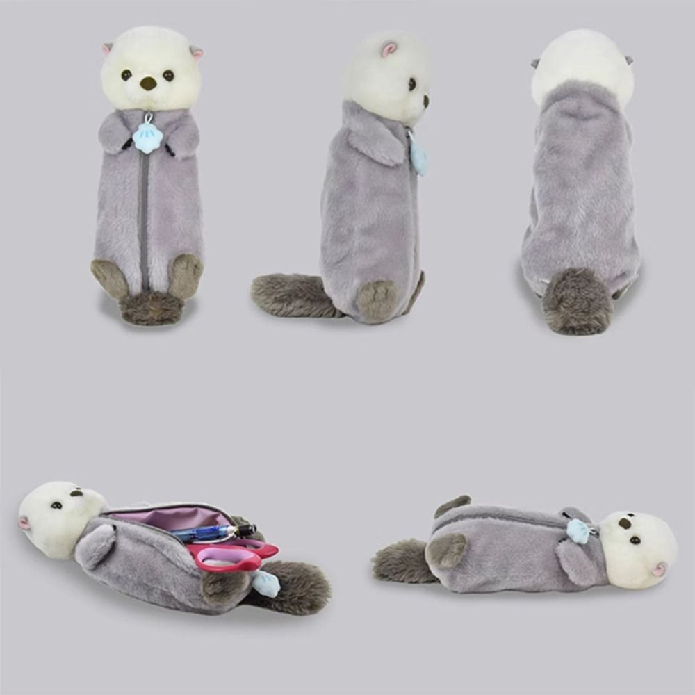 Fashion Enhydra Lutris Plush Doll Pencil Bag Animal Shape Zipper Pen Bag Makeup Bag Coin Purse Lipstick Bag Cute Storage Bag Girl