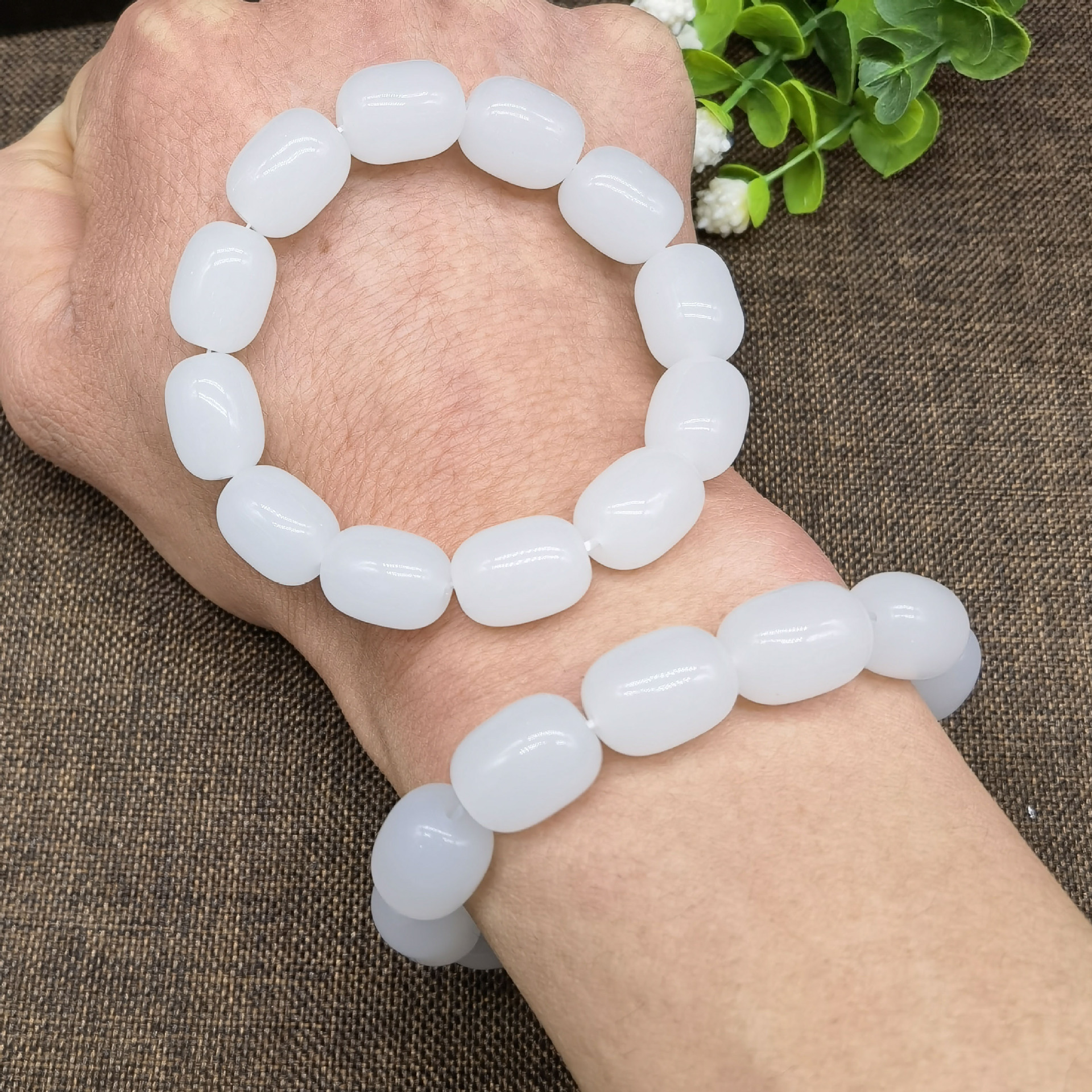 【New Arrivals】2 shop jewelry imitation Hetian jade bracelet for men and women white marble beads bracelet drainage gift bracelet