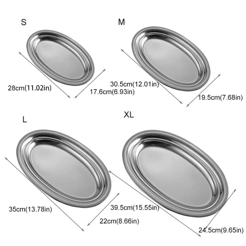 Multifunctional Stainless Steel Elliptical Steamed Fish Plate / Barbecue Dish Lagre Capacity Snack Tray Fried Chips