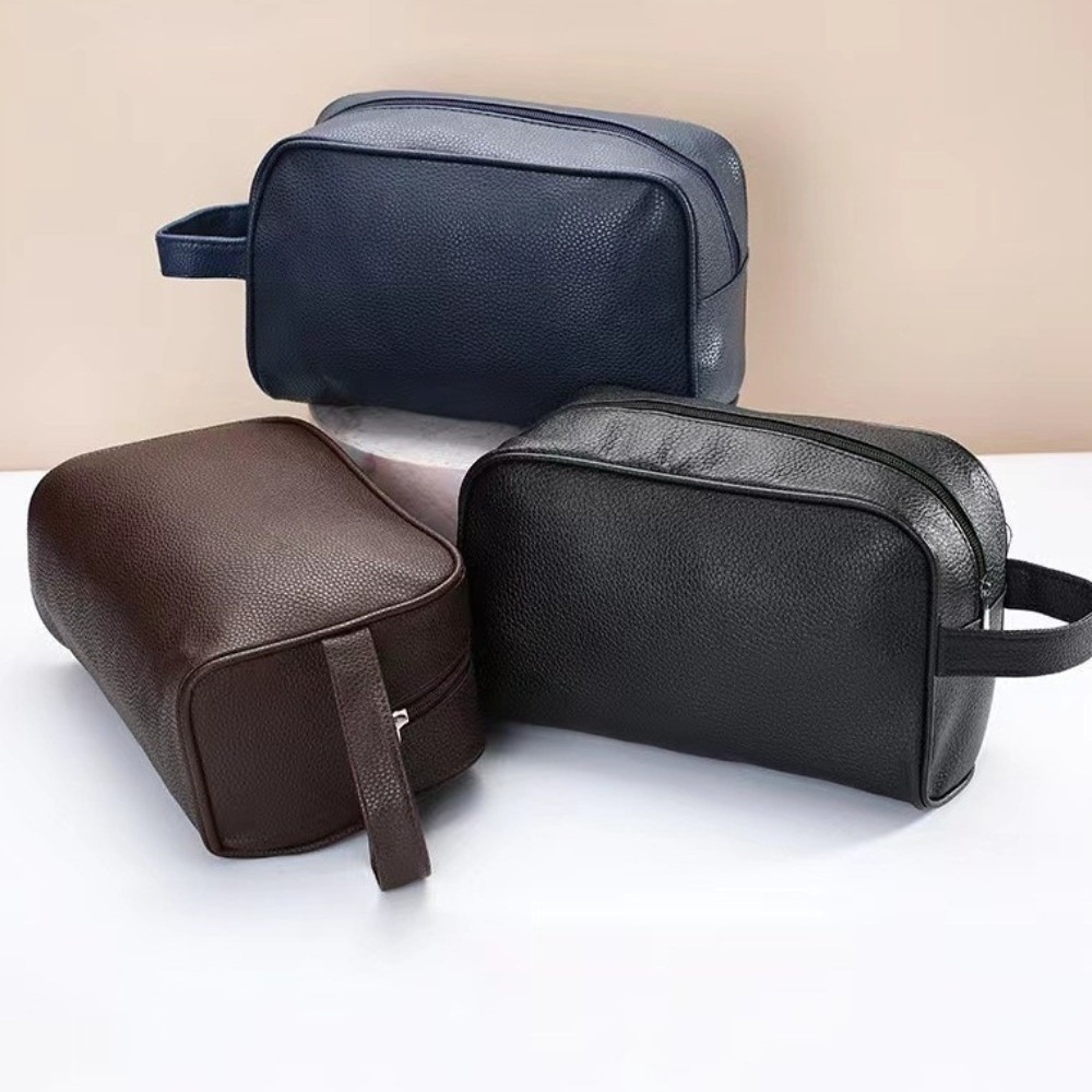 New Large Capacity Cosmetic Bags PU Handheld Travel Toiletry Bag Zipper Closure Washable Makeup Bag Men