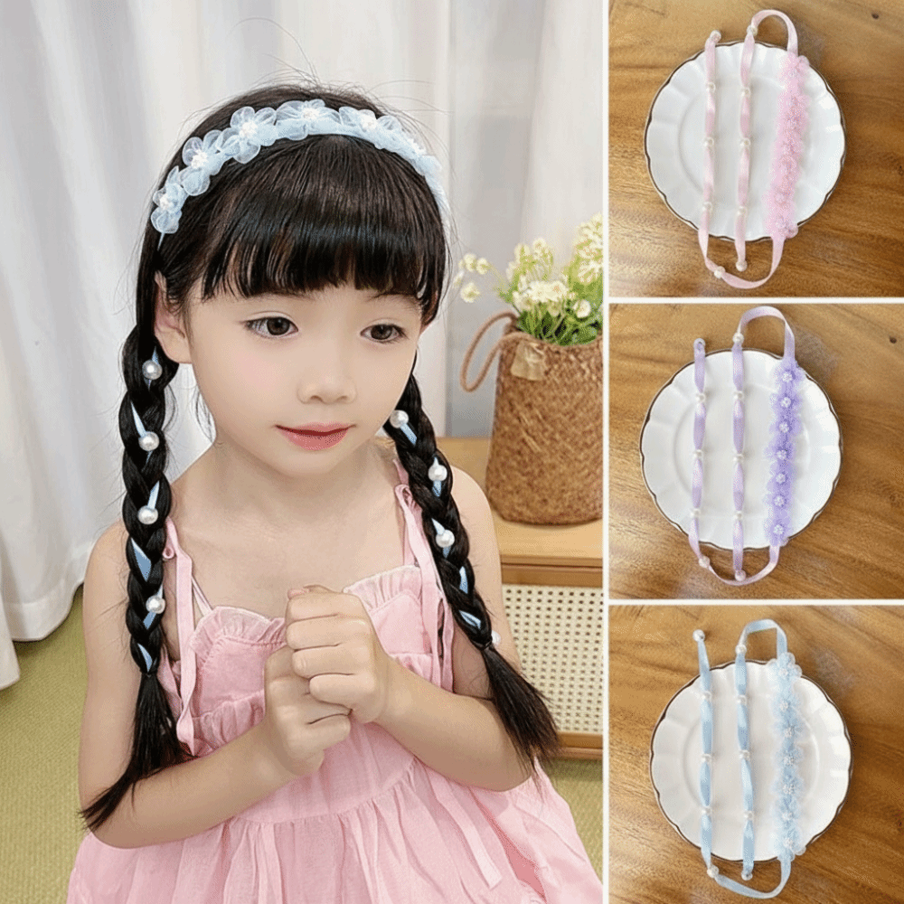 Trendy Tulle Flower Fairy Braided Headband Sweet Design Chinese Style Floral Headband Solid Color Snow Yarn Imitation Headband Childrens Festival
