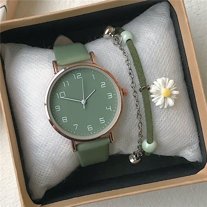 【New design】Green Watch for Girls - Student, Exam, Literary, Simple, Elegant, Retro, Pale, Schoolgirl, Fashionable Quartz Watch