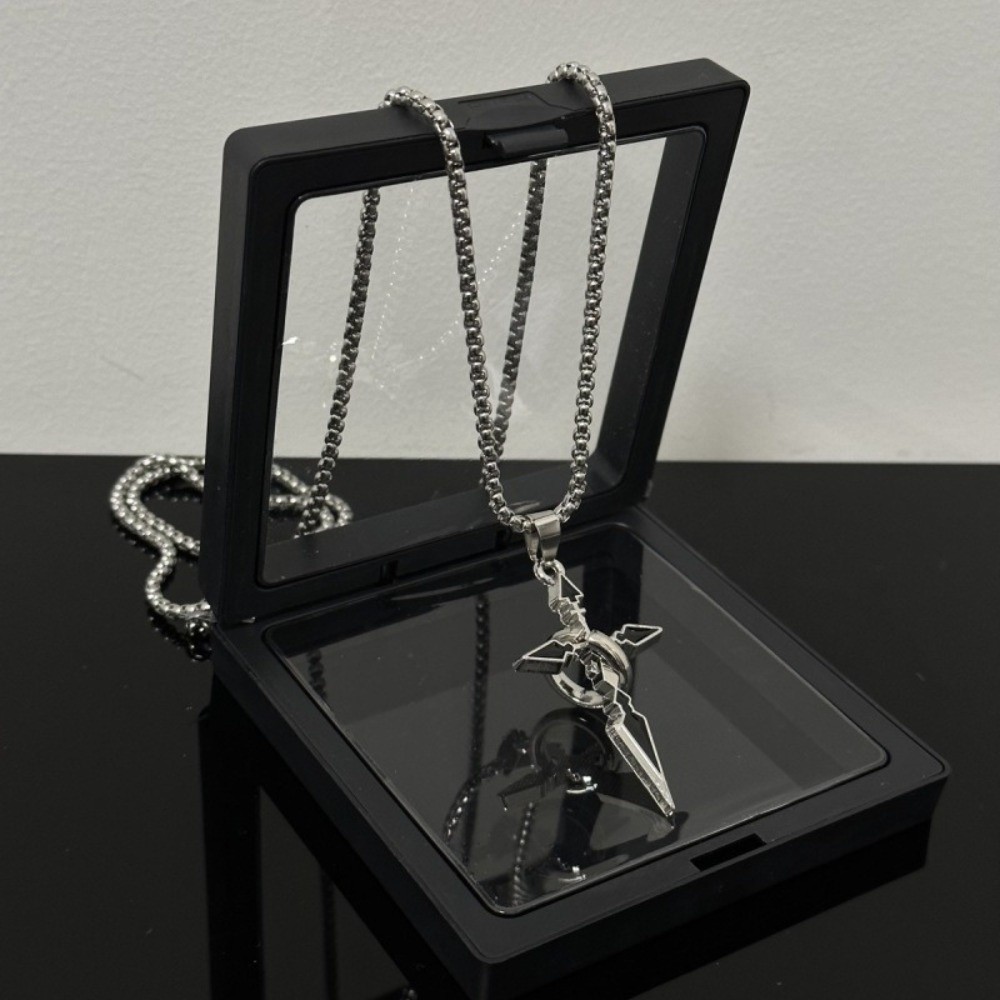 Creative Casual Cross Pendant Necklace Stainless Steel with Circle Ring Collars Choker Jewelry Gifts