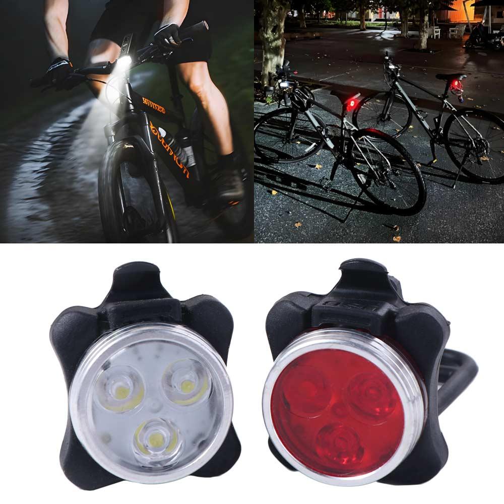 Safety Warning Rechargeable Cycling Bike Taillight 4 Light Mode Rear Back Mountain Bike Light Front Headlight Flashlight Bicycle Lamp Riding Equipment
