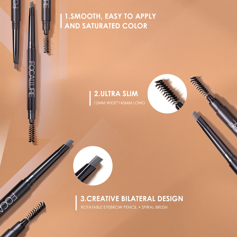 HOT Focallure 3 Colors Eyebrow Pencil New Waterproof Easy to Wear Eye Brow Pen Natural Black Brown Gray Eye Makeup Tools
