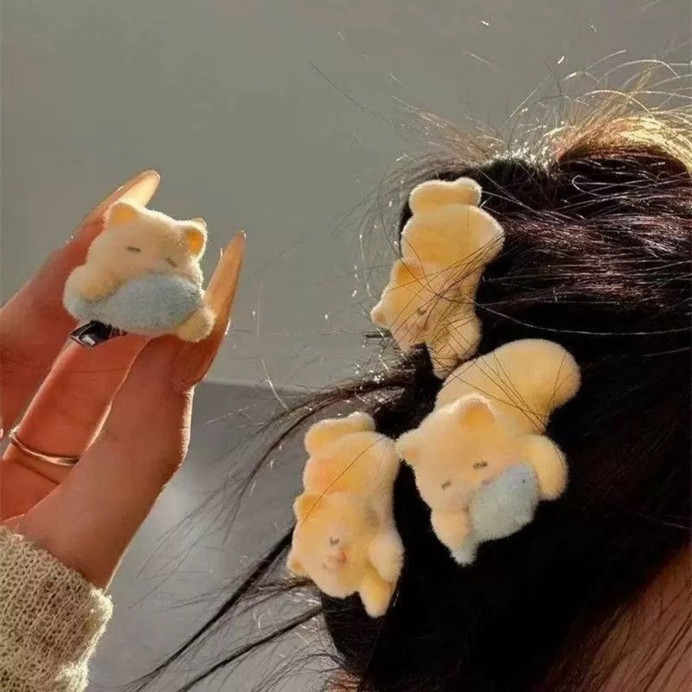 2/4 pcs Cute Resin Flocking Cat Hair Clips Soft Happy Cat Plush Bang Side Clips Lightweight Cartoon Duckbill Clips Daily