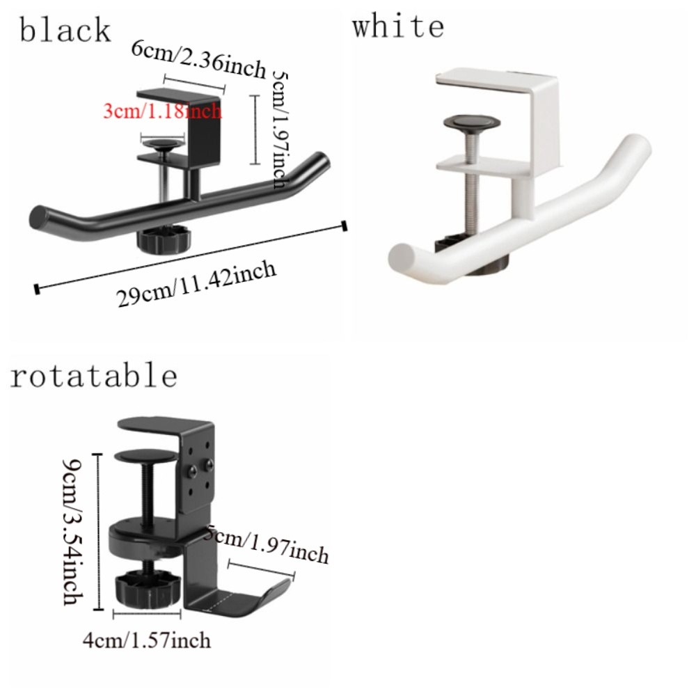 Multifunctional Carbon Steel Desk Edge Bag Hook Rotatable Adjustable Table Side Backpack Rack Punch-free Removable Desk Headset Hanger School