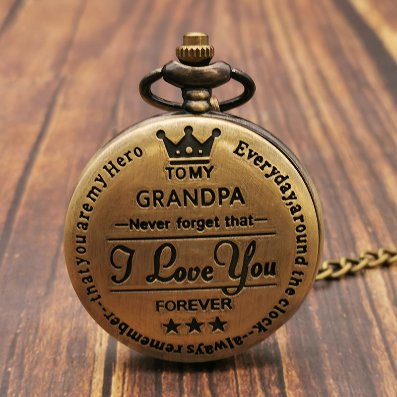 【New Trend】Arrival Hot Clock Retro Chain The Greatest Creative Lettering To My Grandpa Love Pocket Watch Necklace For Grandpa Gift