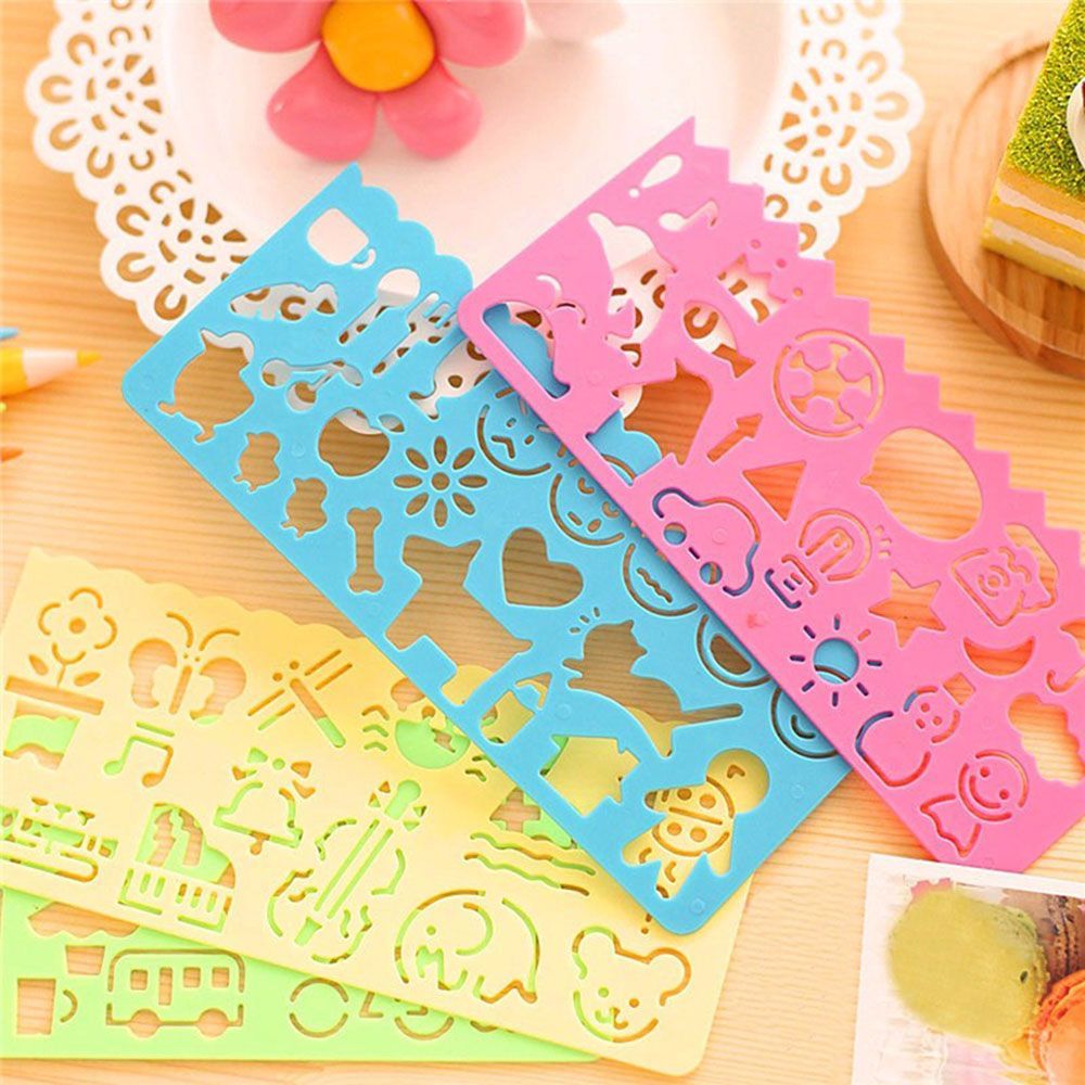 4pcs/lot New Arrival Hot Selling for Students DIY Craft Stationery Painting Template Cartoon Spirograph School Painting Supplies Plastic Drawing Rulers