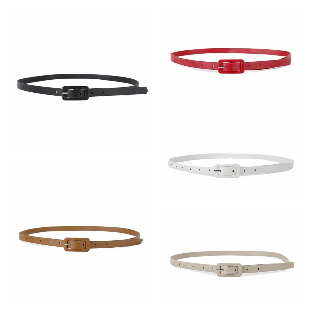Ins PU Leather Waist Belt Adjustable Skinny Waist Cinch Belt Zinc Alloy Buckle Thin Waistband Dress
