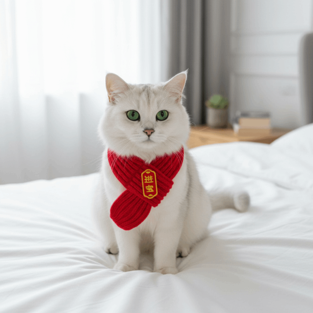 2026 New Year Warm Cat Knitted Scarf Red Color Blessing Pet Neck Scarf Cute New Year Dog Scarf Pet Show