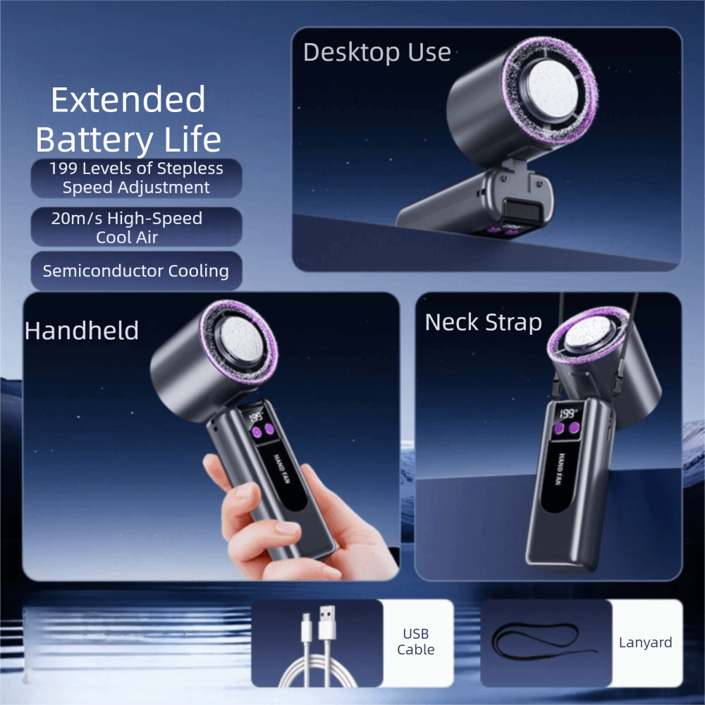compact 199 Gear Wind Handheld Fan High Speed Semiconductor Refrigeration Portable Cooling Fan Foldable Long Lasting Mini Turbo Fan Walking