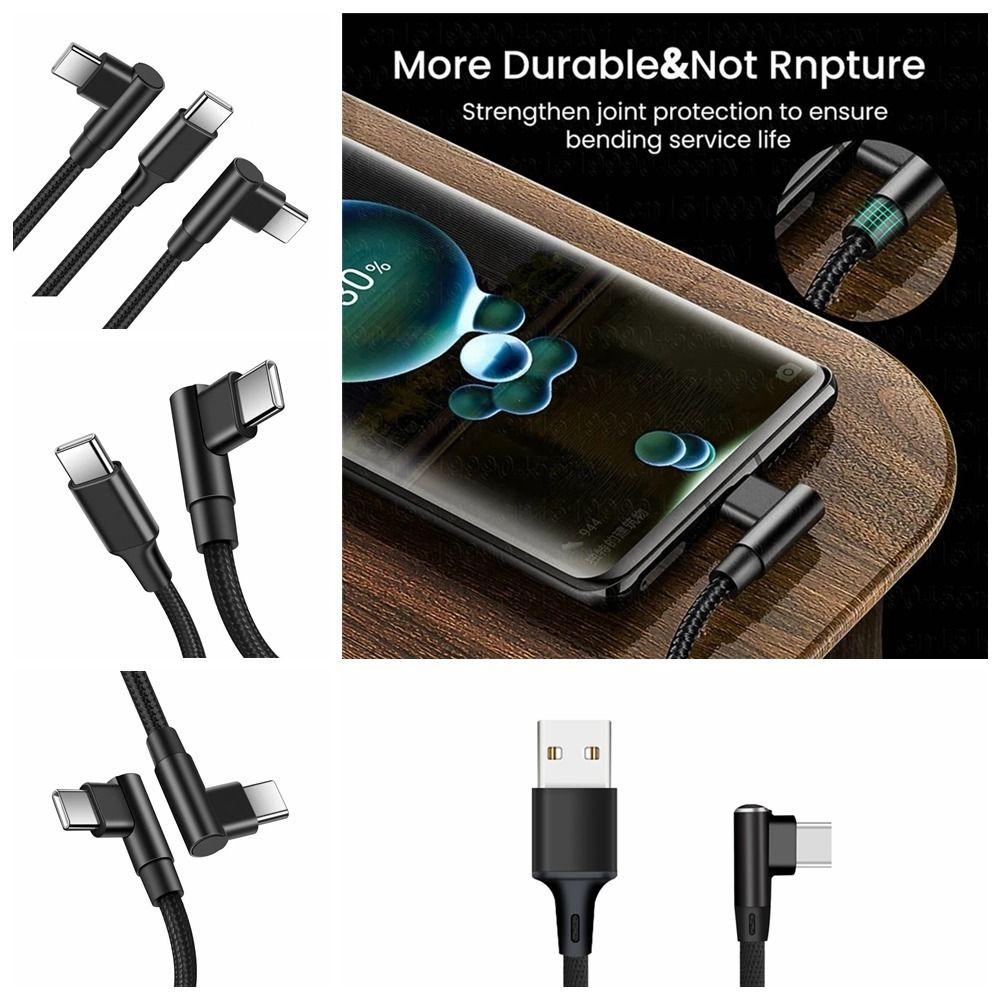 Type C to Type C Cable 90 Degrees Braid 0.25m/0.5m/1m/2m Quick Charger Elbow PD Cord For iPhone Charge Cord Wire