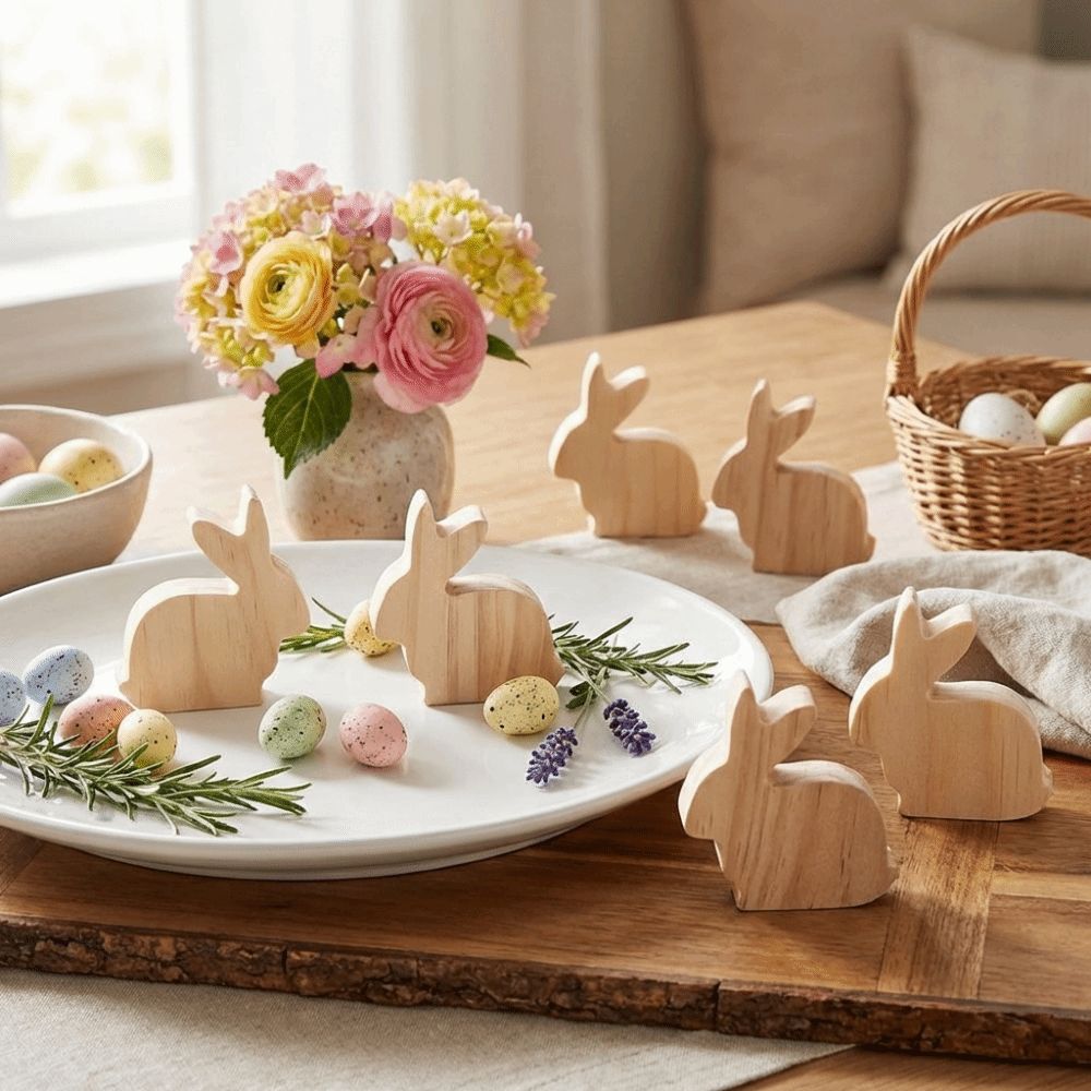 6Pcs Spring Signs Standing Easter Rabbit Ornaments Unfinished Handmade Small Rabbit Statues Realistic Handicraft Bunny Figurine Home Crafts