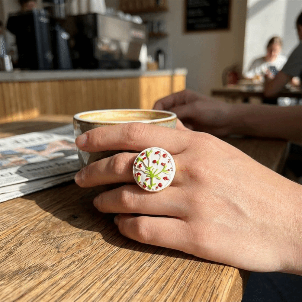 New Simple Alloy Flower Open Ring Round Heart Geometric Elegant Drip Oil Ring Versatile Design Crescent Shape Adjustable Ring Date Night