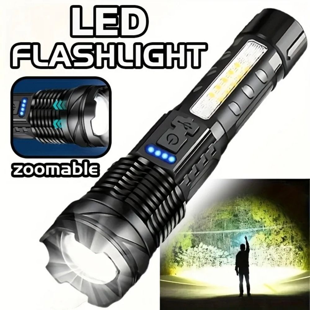 Emergency Light Super Bright Strong LED Flashlight Zoomable Rechargeable Handheld Torch Portable High Power Laser Flashlight Home