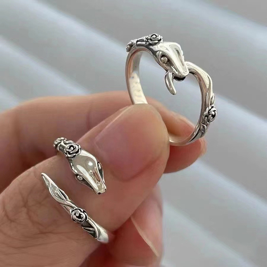【Top Picks】Snake Swamp Trick Retro silver Diablo High-end Valentine's Day Gift Men's and Women's Hand Ornaments Trendy Men's Personality Snake Ring