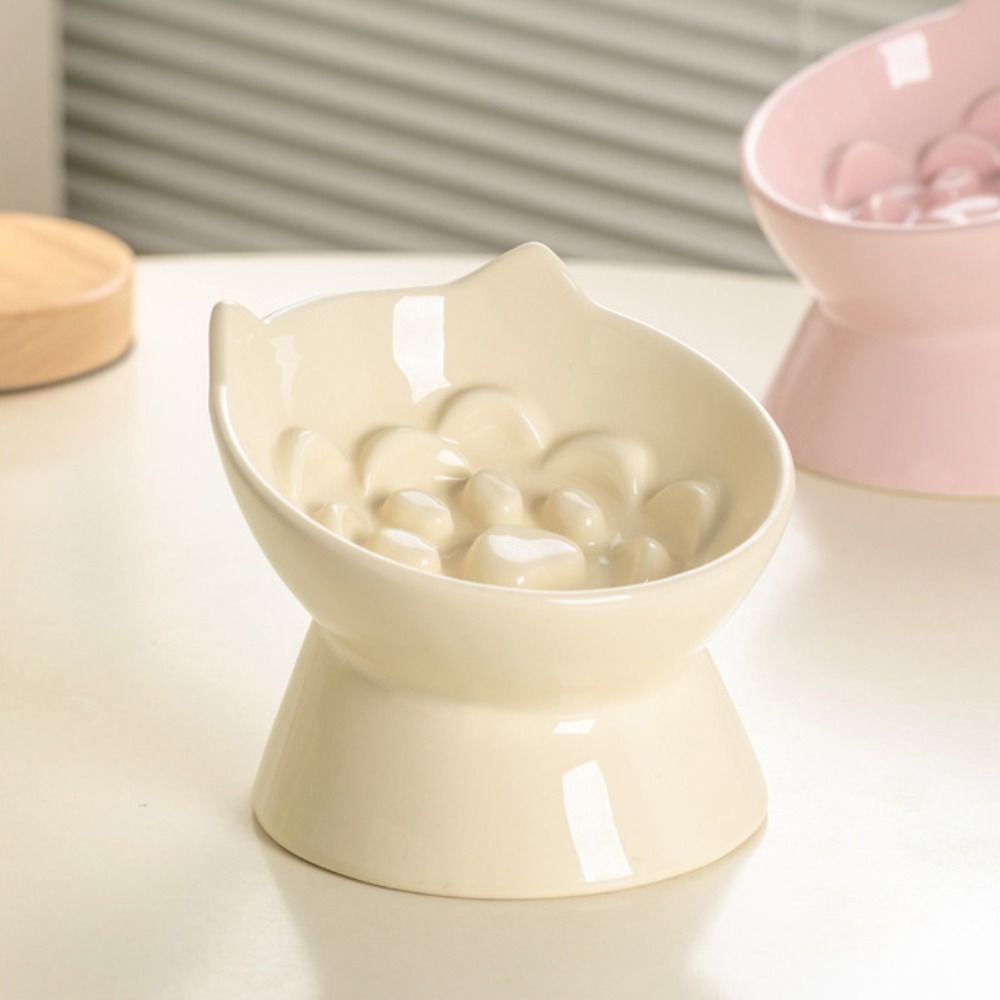 Pet Supplies Ceramic Cat Slow Food Bowl Creative Slanted Mouth Pet High Foot Bowl Anti Tipping Multi-use Dog Feeding Basin Kitten Puppy