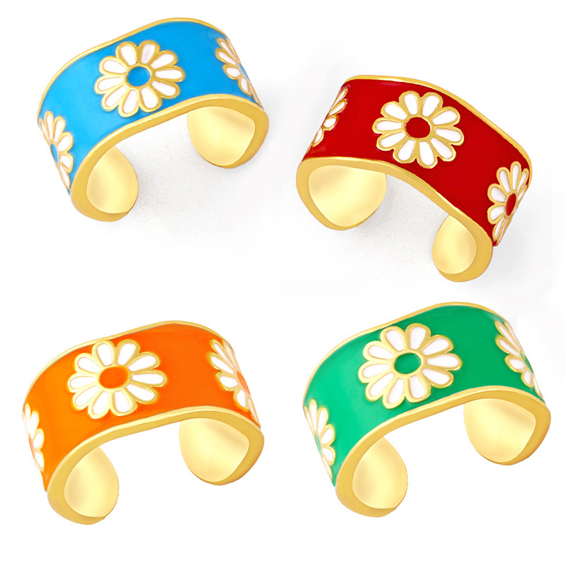 【Quality AS jewelry new vintage opening ring simple wide version flower ring female rim14